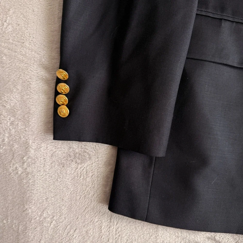 Lauren Ralph Lauren Mens 39R Navy Blue Wool Blazer Gold Crest Buttons Sport Coat